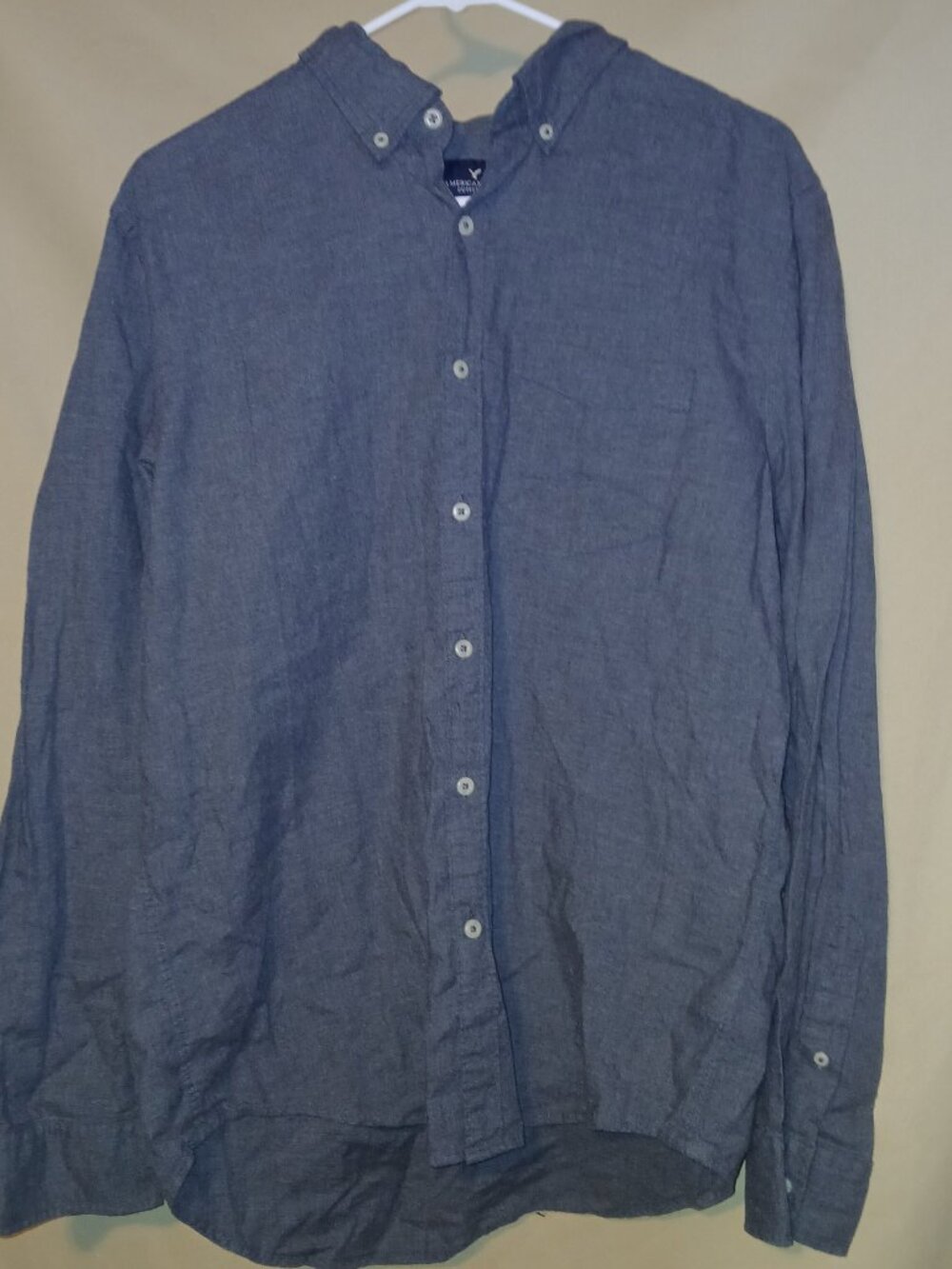 American Eagle Gray Seriously Soft Button-Down Shirt Women's L Long Sleeve